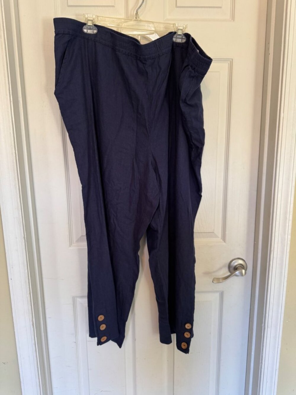 Naturals D&Co Blue Linen PullOn High Rise Pants Ankle Petite Coastal Casual 3XP - Picture 2 of 11